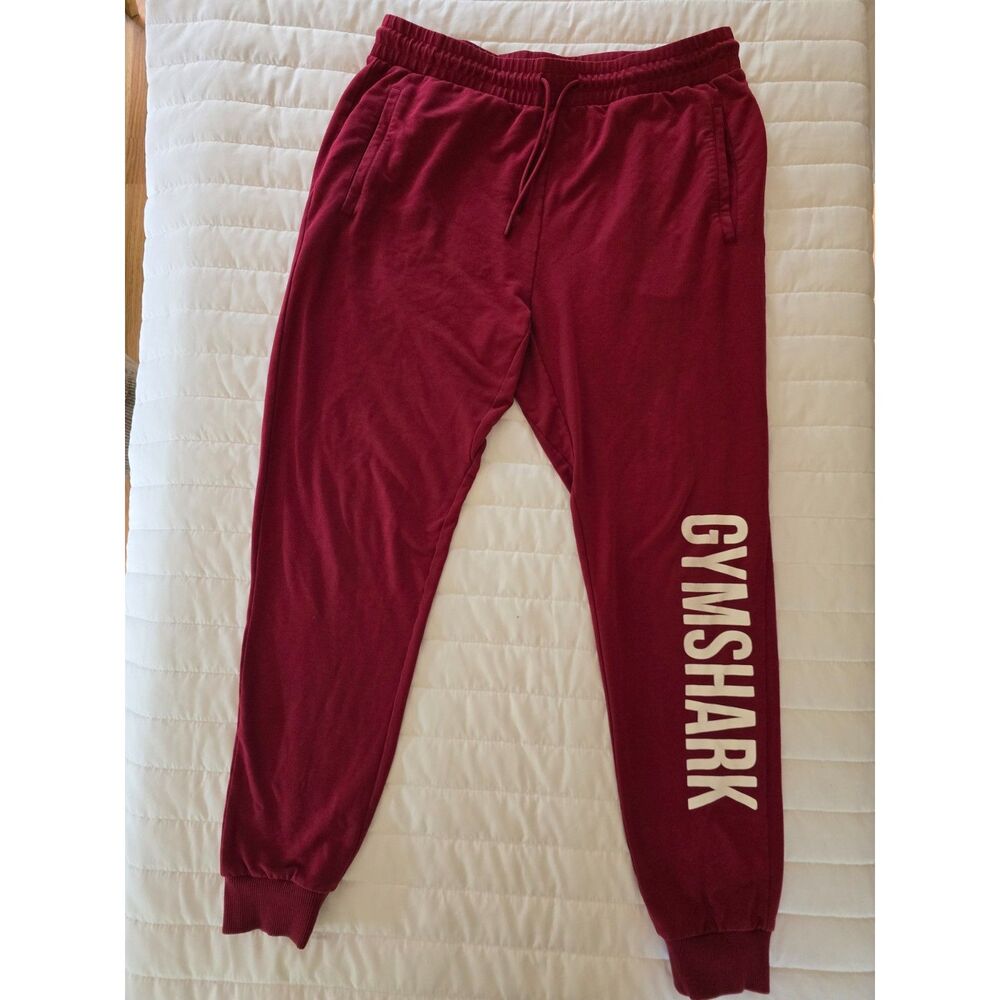 Gymshark Mens Large Burgundy Maroon Graphic Logo Joggers Sweatpants Athletic